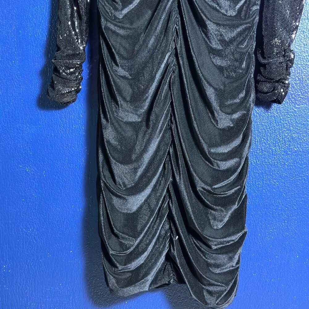 Black Maer Dress Long Sleeves Cocktail Party Cowl Neckline Sz 16 sequined - Picture 7 of 8